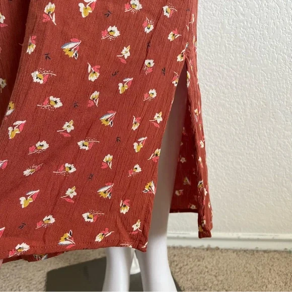 Billabong Size Large Shake It Again Orange Floral Wide Leg Belted Jumpsuit - Picture 5 of 13